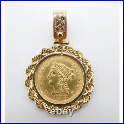 Without Stone Liberty Head Quarter Eagle Coin Pendant 14k Yellow Gold Finish