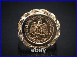 Without Stone MEXICAN DOS PESOS Coin Uniuqe Stylish Ring 14k Yellow Gold Finish