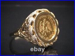 Without Stone MEXICAN DOS PESOS Coin Uniuqe Stylish Ring 14k Yellow Gold Finish
