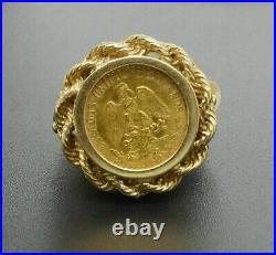 Without Stone MEXICAN DOS PESOS Coin Wedding Ring 14k Yellow Gold Finish