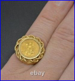 Without Stone MEXICAN DOS PESOS Coin Women's Wedding Ring 14k Yellow Gold Plated
