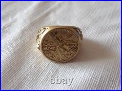 Without Stone Mexican Dos Pesos Coin Pretty Wedding Ring 14K Yellow Gold Plated