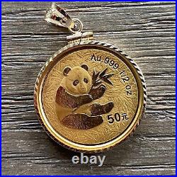 Without Stone Panda Bear 20 MM Coin Pendant In 14K Yellow Gold Plated Free Chain