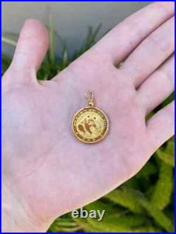 Without Stone Panda Coin Shape Pendant With Free Chain 14k Yellow Gold Finish