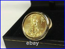 Without Stone US LIBERTY 20mm COIN Women's Fancy Ring 14k Yellow Gold Finish