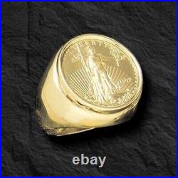 Without Stone US LIBERTY 20mm COIN Women's Fancy Ring 14k Yellow Gold Plated