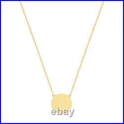 Womens 9ct Yellow Gold Plain Round Disc Coin Circle Plate Pendant Chain Necklace