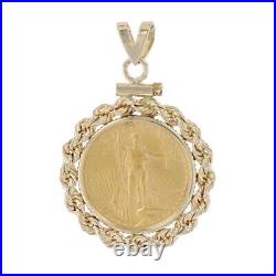 Yellow Gold Authentic 1986 American Eagle $5 Coin Pendant 14k & 22k US Currency