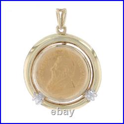 Yellow Gold Authentic 1991 South African 1/10oz Krugerrand Coin Pendant 9k & 22k