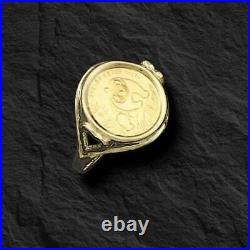 Yellow Gold Finish CHINESE PANDA BEAR COIN CHARM RING 925 Sterling Silver