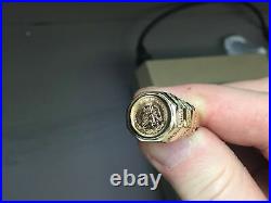 Yellow Gold Finish MEXICAN DOS PESOS Coin Men's Ring 925 Sterling Silver