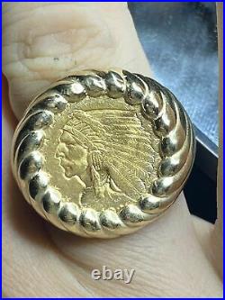 Yellow Gold Finish Quarter Eagle COIN Nugget Ring 925 Sterling Silver