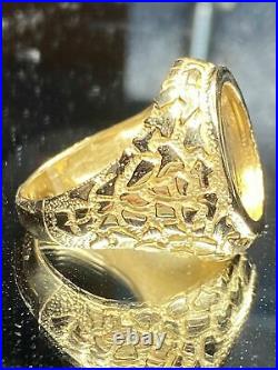 Yellow Gold Finish US LIBERTY COIN Women's Nugget Ring 925 Sterling Silver
