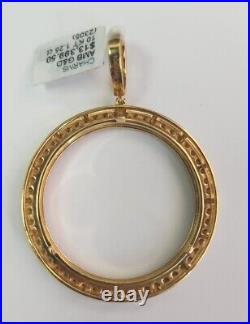 Yellow Gold Genuine Natural Diamonds Coin Bezel 37MM Pendant Charm 1.25 CT Bisel