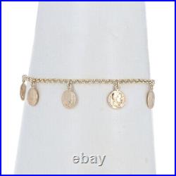 Yellow Gold Mini Ancient Coin Copy Charm Dangle Bracelet 7 1/2 14k Replica