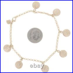 Yellow Gold Mini Ancient Coin Copy Charm Dangle Bracelet 7 1/2 14k Replica