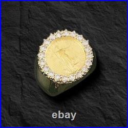 Yellow Gold Over 2Ct Round Cut Diamond US LIBERTY COIN Ring 925 Sterling Silver