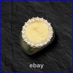 Yellow Gold Over 2Ct Round Cut Diamond US LIBERTY COIN Ring 925 Sterling Silver