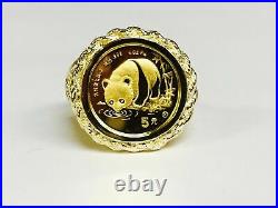 Yellow Gold Over CHINESE PANDA BEAR COIN Men's Ring 925 Sterling Silver