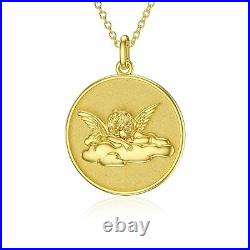 Yellow Gold Plated 925 Sterling Silver Little Angel Coin Pendant Necklace 20