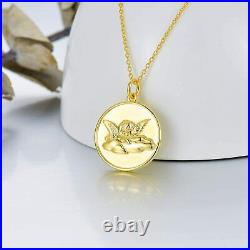 Yellow Gold Plated 925 Sterling Silver Little Angel Coin Pendant Necklace 20