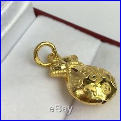Zodiac 24K Solid Gold 3D Lucky Money Coin bag Charm/ Pendant, 2.48 Grams