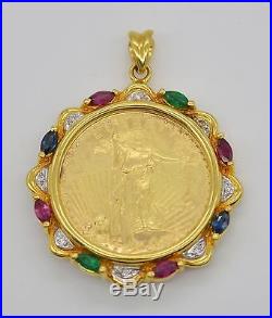 #jc115 1/4 Oz Fine Gold Liberty Lady 1997 Coin 14k Diamond Bezel Pendant