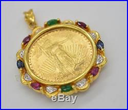 #jc115 1/4 Oz Fine Gold Liberty Lady 1997 Coin 14k Diamond Bezel Pendant
